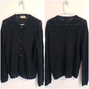 EUC Vintage British Vogue Medium/Large Navy Blue, Open Knit Button-up Cardigan